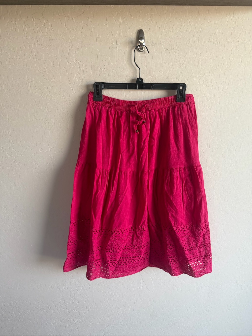 Nation AK Outfits Women’s Fuchsia Eyelet Tiered Midi Skirt L Y2K 90s Coquette